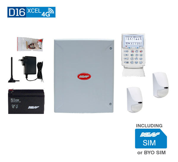 NESS D16XCEL4G Alarm Kit with KPX+ LCD Keypad and PIR Detection – 4G Communicator, 16 Zone Security System – SKU: NESS-K-9221