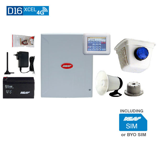NESS D16XCEL4G Alarm Kit with Navigator Touchscreen Keypad & Siren – 16 Zone 4G Security System with SIM – SKU: NES-K-9313