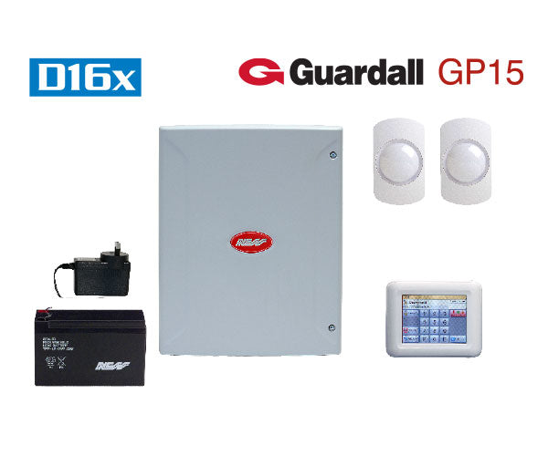 NESS D16XD Alarm Kit with Navigator Touchscreen Keypad & Guardall GP15 PIR Sensors – 16 Zone Security System – SKU: K-6416