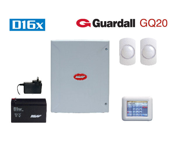 NESS D16XD Alarm Kit with Navigator Touchscreen Keypad & Guardall GQ20 PIR Sensors – 16 Zone Security System – SKU: K-6417