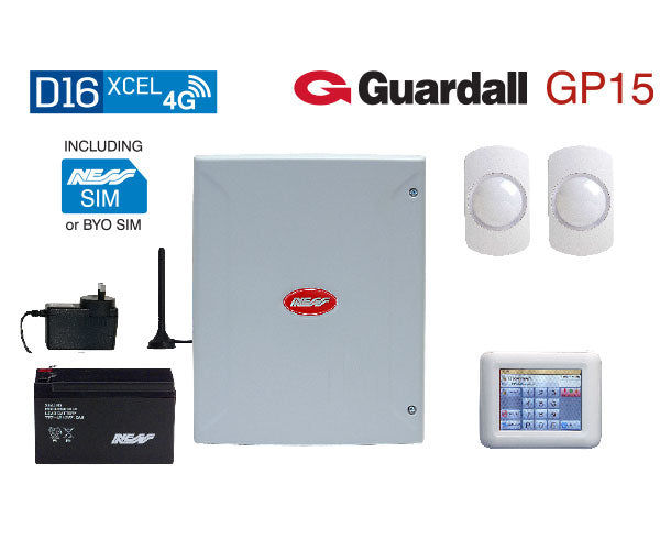 Ness D16XCEL 4G Alarm Kit with Navigator Keypad & Guardall GP15 PIRs | 16-Zone Touchscreen Security System – SKU: NESS-K-9416