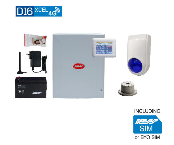 Ness D16XCEL 4G Alarm Kit with Navigator Keypad & Combo Siren | 16-Zone Touchscreen Security System – SKU: NESS-K-9313C