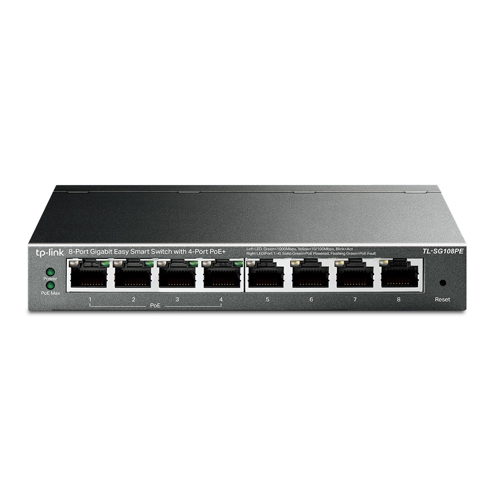 TP-Link TL-SG108PE 8-Port Gigabit Easy Smart Switch with 4-Port PoE+ | Fanless, 64W PoE Budget, VLAN & Web Management