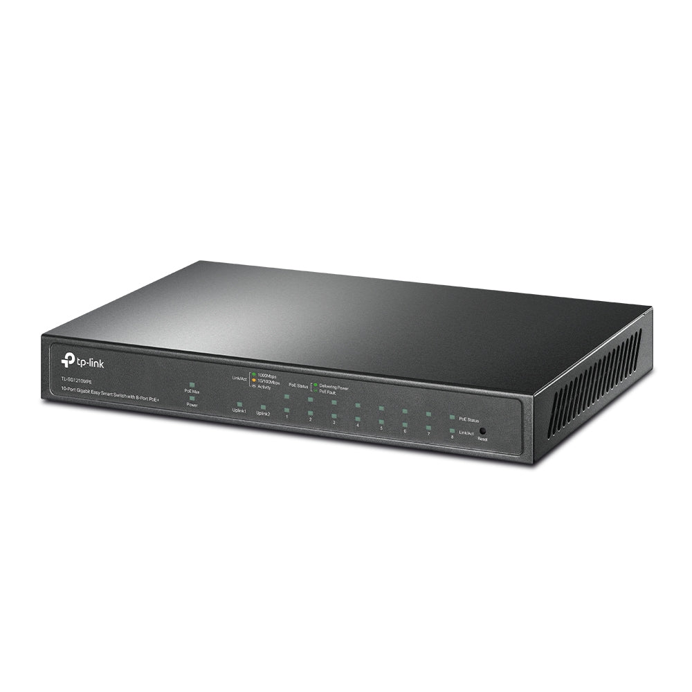 TP-Link TL-SG1210MPE 10-Port Gigabit Easy Smart Switch with 8-Port PoE+ | Fanless Design, 123W PoE Budget, VLAN & Web Management