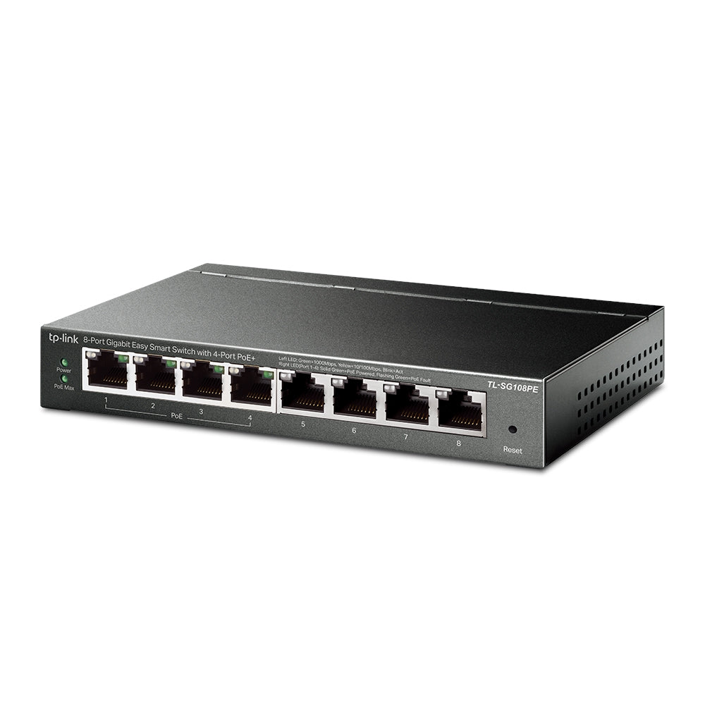 TP-Link TL-SG108PE 8-Port Gigabit Easy Smart Switch with 4-Port PoE+ | Fanless, 64W PoE Budget, VLAN & Web Management