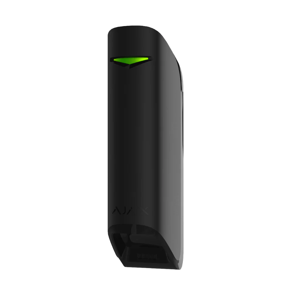 Ajax MotionProtect Curtain wireless IR motion detector in white and black for indoor security with narrow beam sensor.