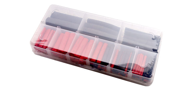 Heat Shrink Tubing Kit – 106 Pieces, Black & Red, 45mm & 75mm Lengths, Assorted Diameters, 3:1 Shrink Ratio, in Organizer Carry Case (Part Number: HSKITBKRD)