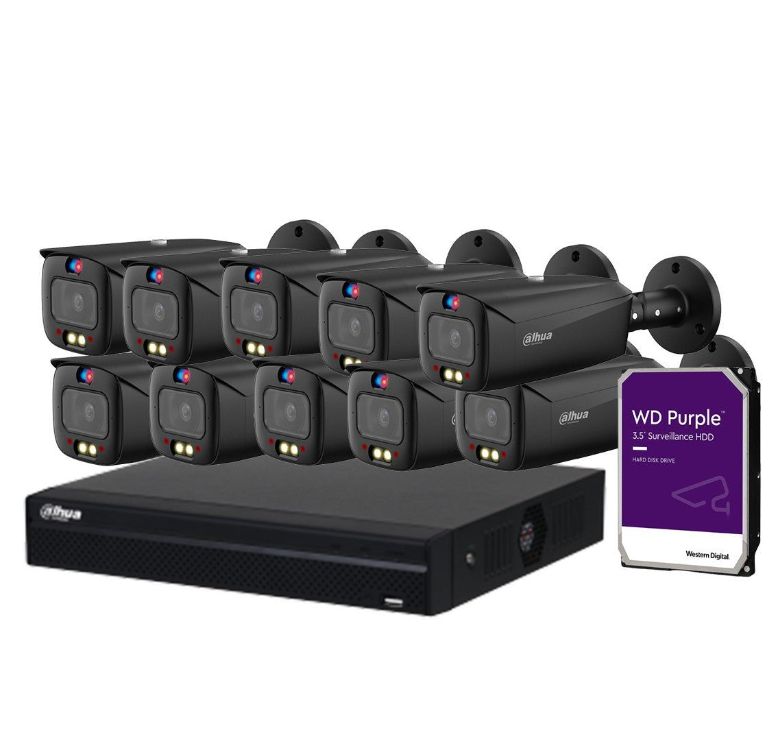 Dahua TiOC Security System 10x 6MP Bullet Cameras (Black), 16CH WizSense NVR + HDD (DH-IPC-HFW3649T1-AS-PV-ANZ-BLK)