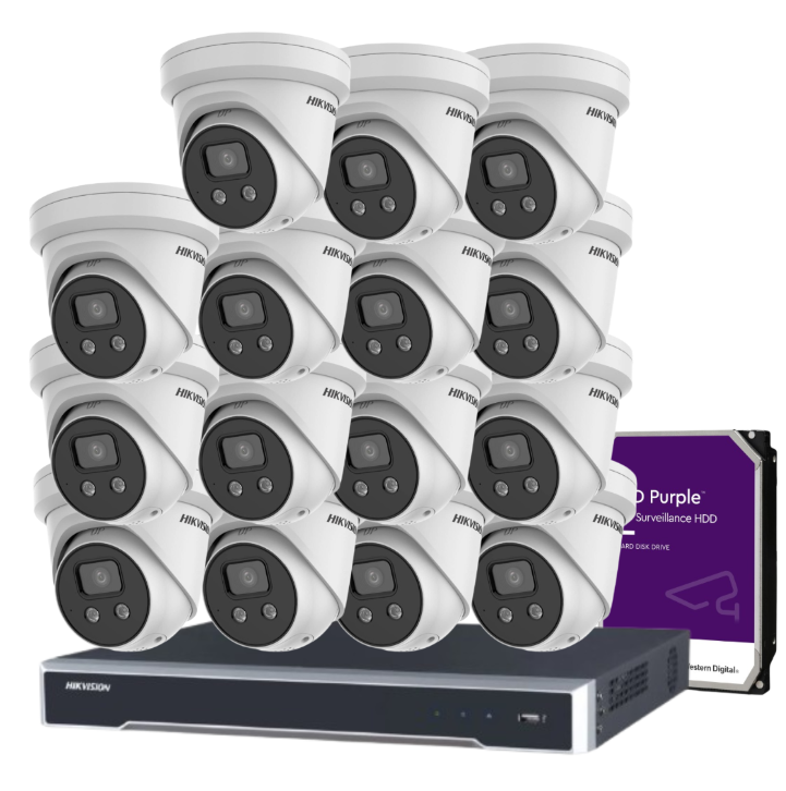 Hikvision 6MP 16-Camera CCTV Kit with 16-Channel 8K NVR | DS-2CD2366G2-I(U) + HIK-7616NI-M2/16P + HDD | AcuSense AI, PoE, Audio, DarkFighter, IP67