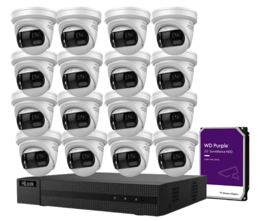 HiLook 16-Channel CCTV Kit with IPC-T289PH-MU/SL 8MP 180° Panoramic Cameras + 4K PoE NVR + HDD – Smart Outdoor IP67 Surveillance System with Two-Way Audio & Active Deterrence