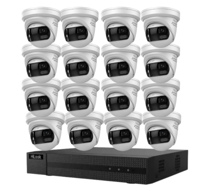 HiLook 16-Channel CCTV Kit with IPC-T289PH-MU/SL 8MP 180° Panoramic Cameras + 4K PoE NVR + HDD – Smart Outdoor IP67 Surveillance System with Two-Way Audio & Active Deterrence