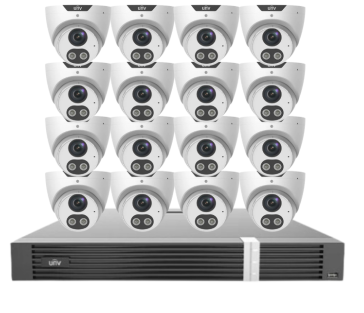 Uniview x16 Camera 8MP Triguard CCTV Kit with 16-Channel AI NVR & HDD | IPC3618SB-ADF28KMC-I0 + NVR302-16E2-P16-IQ