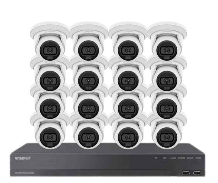 Wisenet Hanwha x16 Camera CCTV Kit with 16 Channel 8MP NVR, 4MP Flateye Cameras A series + HDD – CT-ANE-L7012L / CT-ARN-1610S