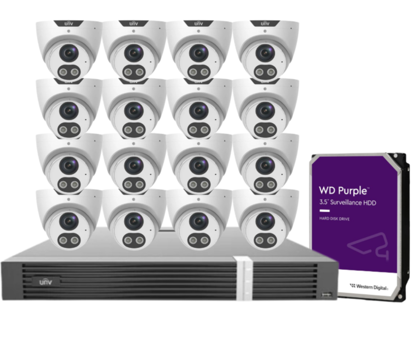 Uniview x16 Camera 8MP Triguard CCTV Kit with 16-Channel AI NVR & HDD | IPC3618SB-ADF28KMC-I0 + NVR302-16E2-P16-IQ