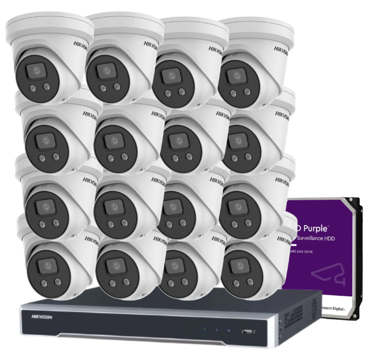 Hikvision 6MP 16-Camera CCTV Kit with 16-Channel 8K NVR | DS-2CD2366G2-I(U) + HIK-7616NI-M2/16P + HDD | AcuSense AI, PoE, Audio, DarkFighter, IP67