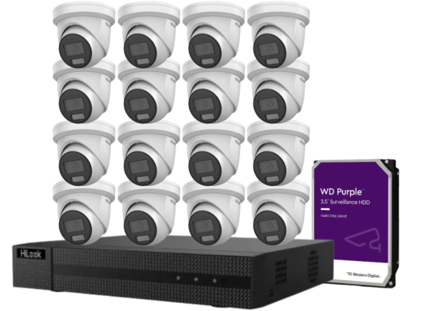 HiLook IPC-T282H-MU 8MP AI Fixed Turret Network CCTV Camera 4K Kit – Up to 16 Cameras + 16CH PoE 4K Recorder + HDD