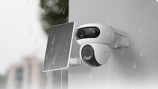 EZVIZ HB90x dual-lens AOV 2.0 security camera with AI human and vehicle detection, color night vision, and recording capabilities.