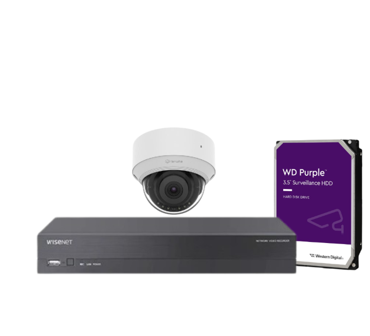 Hanwha Wisenet 4‑Camera CCTV Kit with 5 MP QND‑C8013R AI Dome Cameras & 4‑CH CT‑XRN‑420S PoE AI NVR (HDD Included)