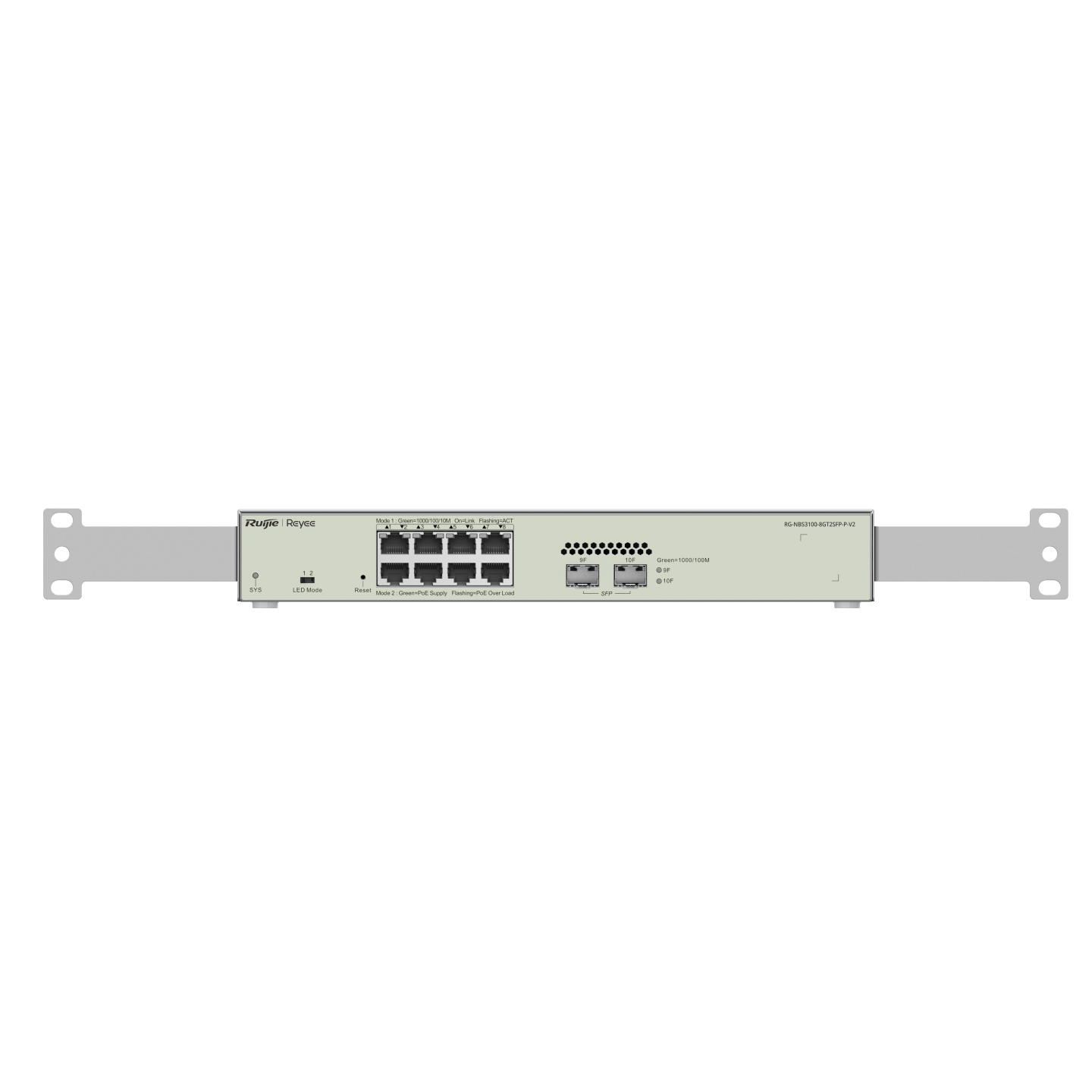 RG-NBS3100-8GT2SFP-P-V2 10-Port Gigabit Layer 2 Cloud Managed PoE Switch – 8 PoE+ Ports, 2 SFP Uplinks, 125W, Fanless, Enterprise-Class