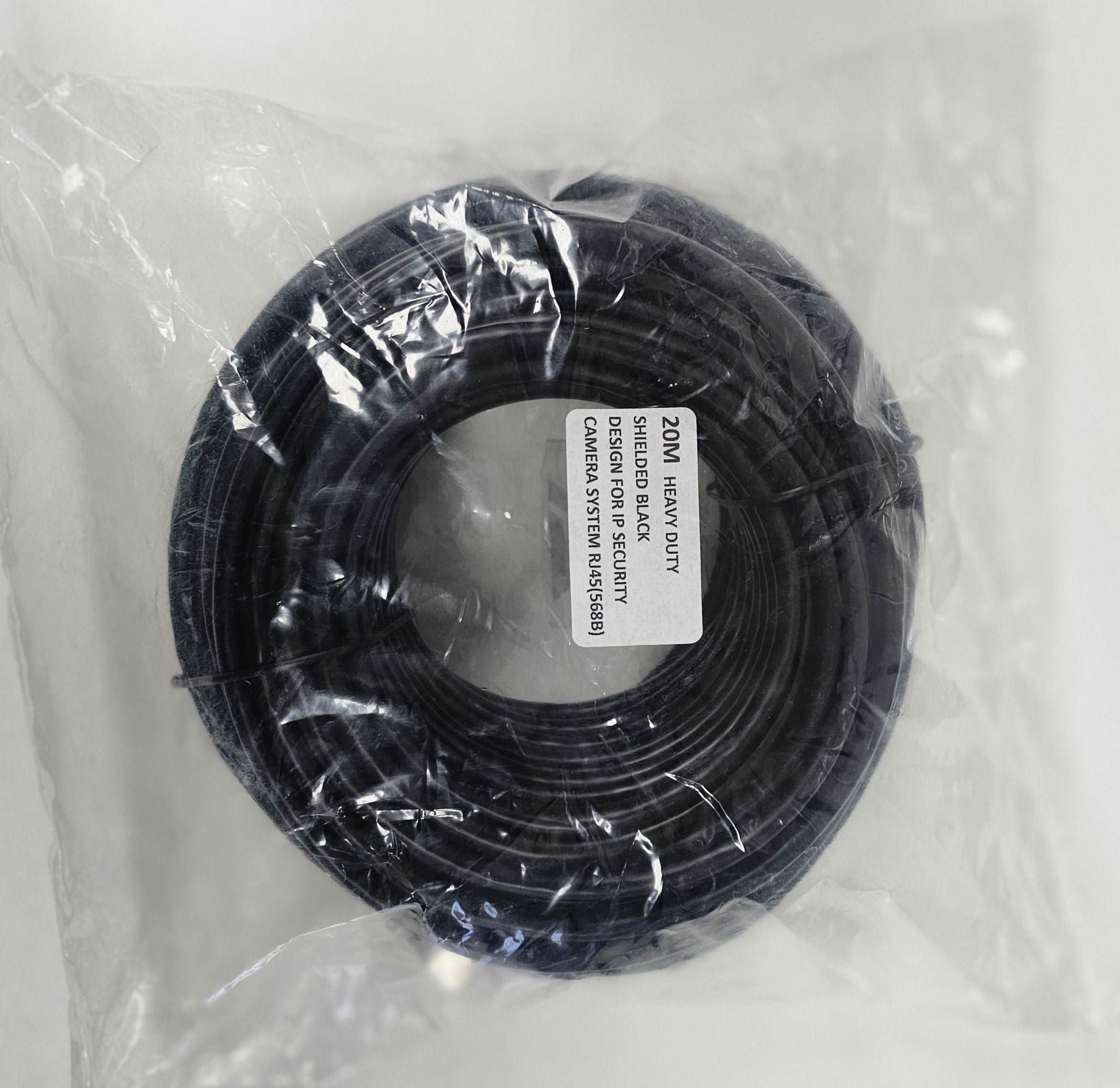 CCTV Cable 20m Shielded, black, heavy duty PoE Compatible, RJ45 (568B) for IP Cameras