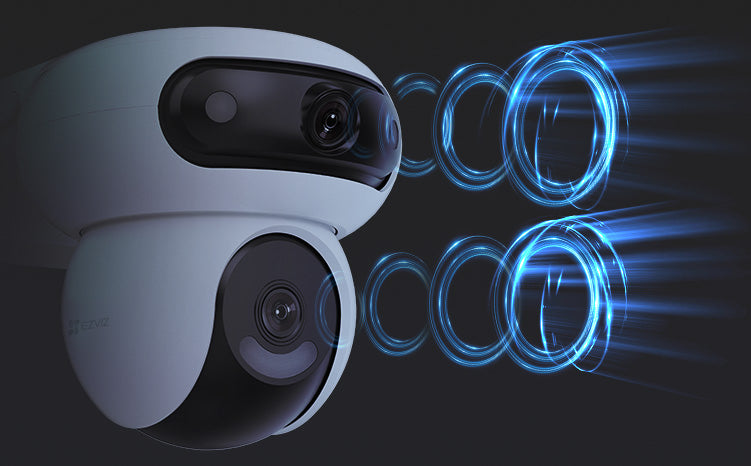 EZVIZ HB90x dual-lens AOV 2.0 security camera with AI human and vehicle detection and full-color night vision.