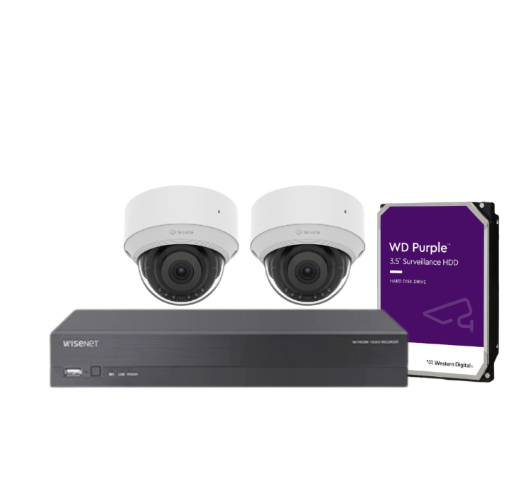 Hanwha Wisenet 4‑Camera CCTV Kit with 5 MP QND‑C8013R AI Dome Cameras & 4‑CH CT‑XRN‑420S PoE AI NVR (HDD Included)