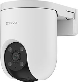 EZVIZ H8c 4G 2K pan and tilt security camera showing adjustable lens and sleek black design for home surveillance.
