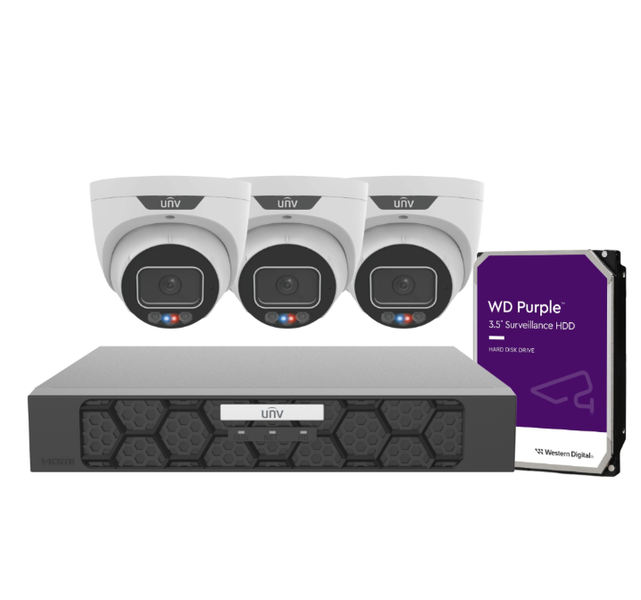 Uniview 4× IPC3636SS‑ADF28KMC‑I1 6MP Triguard Cameras + NVR501‑04B‑P4‑IQ 4-Channel 4K PoE Recorder with HDD – Advanced Security Kit for Australia