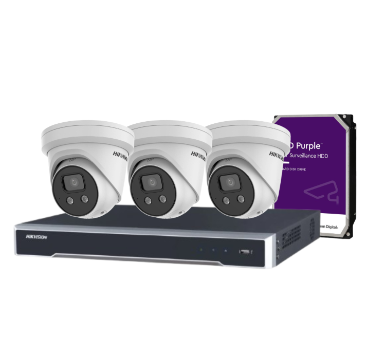 Hikvision 6MP 4-Camera CCTV Security Kit with 4-Channel PoE NVR | DS-2CD2366G2-I(U) + DS-7604NI-M1/4P + HDD | AcuSense AI, Audio, IP67, DarkFighter