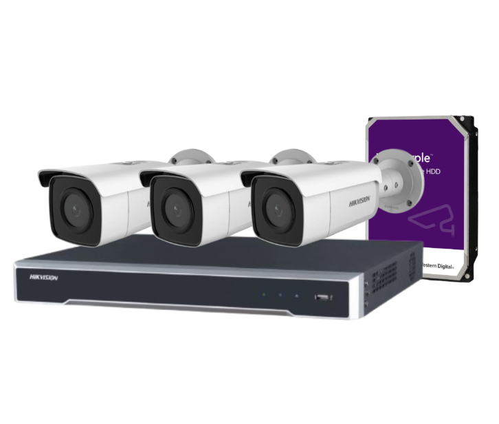 Hikvision 4-Camera CCTV Kit with 6MP Fixed Bullet Cameras (DS-2CD2T66G2-2I/4I) + 4CH NVR + HDD | AcuSense, DarkFighter, IP67