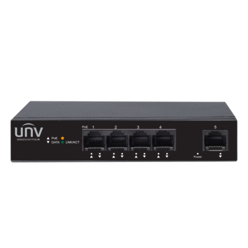 Uniview NSW2010-5GT-POE-IN 5-Port Gigabit PoE+ Switch – 4x PoE+ Ports, 60W Total, 1x 1G Uplink, L2 Unmanaged, 240VAC, Black