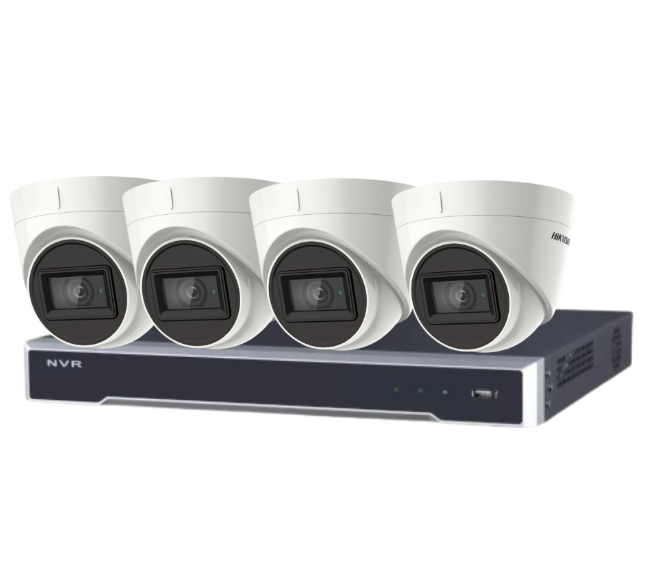 Hikvision 5MP Outdoor Turret Camera + 4-Channel PoE NVR Security Kit with HDD – DS-2CE78H8T-IT3F + DS-7604NI-M1/4P