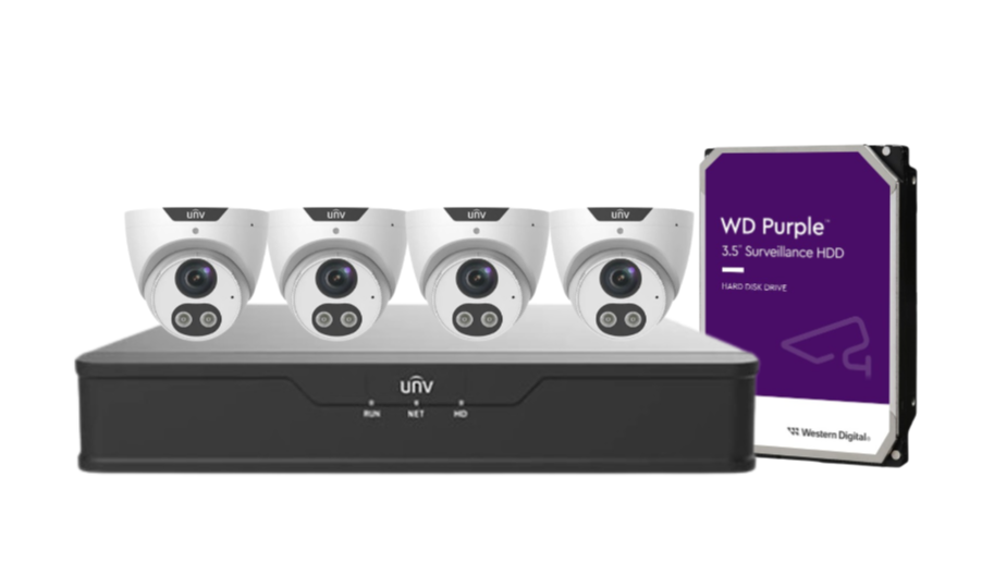 Uniview x4 8MP Tri-Guard CCTV Kit with 4-Channel NVR and HDD – IPC3618SB-ADF28KMC-I0 / NVR301-04B-P4-IQ
