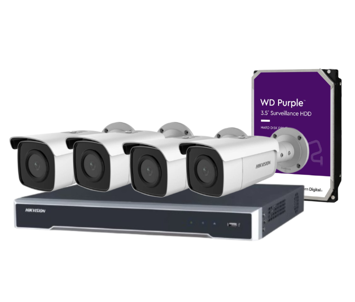 Hikvision 4-Camera CCTV Kit with 6MP Fixed Bullet Cameras (DS-2CD2T66G2-2I/4I) + 4CH NVR + HDD | AcuSense, DarkFighter, IP67