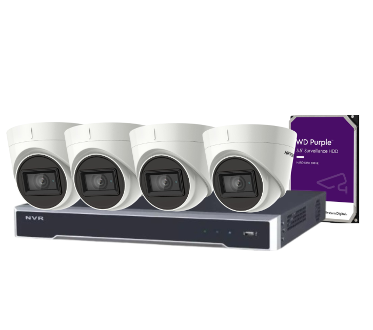 Hikvision 5MP Outdoor Turret Camera + 4-Channel PoE NVR Security Kit with HDD – DS-2CE78H8T-IT3F + DS-7604NI-M1/4P