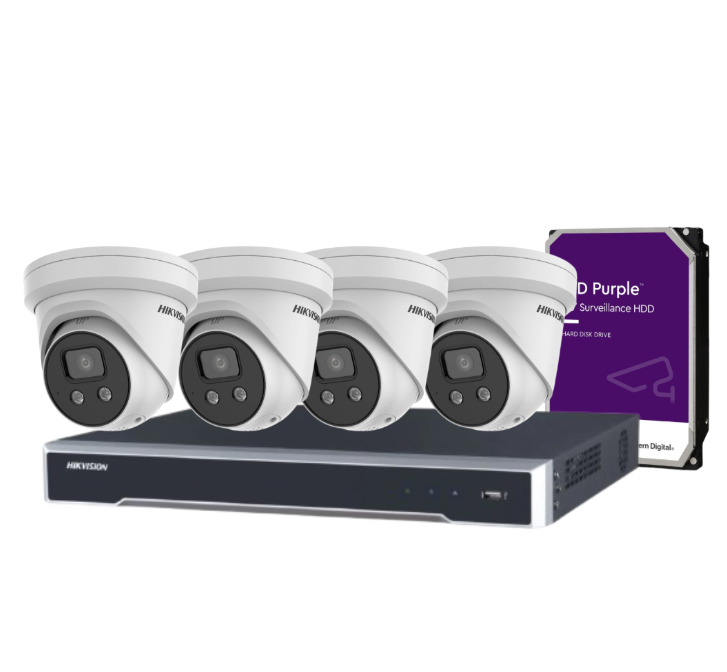 Hikvision 6MP 4-Camera CCTV Security Kit with 4-Channel PoE NVR | DS-2CD2366G2-I(U) + DS-7604NI-M1/4P + HDD | AcuSense AI, Audio, IP67, DarkFighter