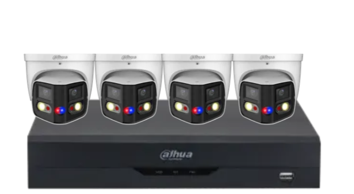 Dahua x4 8MP AI Full-Colour 180° TIOC Duo CCTV Kit with 4-Channel PoE NVR, Dual-Lens WizSense Cameras, and HDD – DH-IPC-PDW3849-A180-AS-PV-ANZ-1
