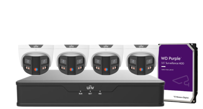 Uniview PRIME-III 8MP 180° Dual-Lens AI CCTV Kit – 4 Channel NVR + HDD – ColorHunter, People Counting, 30m IR – SKU: IPC3K28SE-ADF28KMC-DL-I0-SED