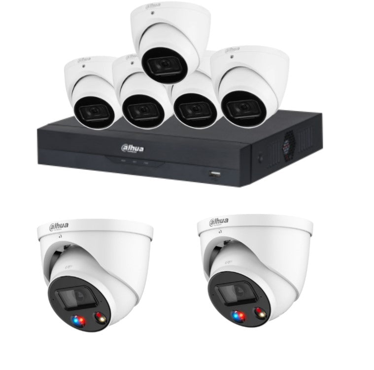 Dahua 6MP/8MP upto 8-Camera Security Kit with 8CH AI NVR – Standard and TIOC Advanced 3.0, PoE, Starlight, Two-Way Audio