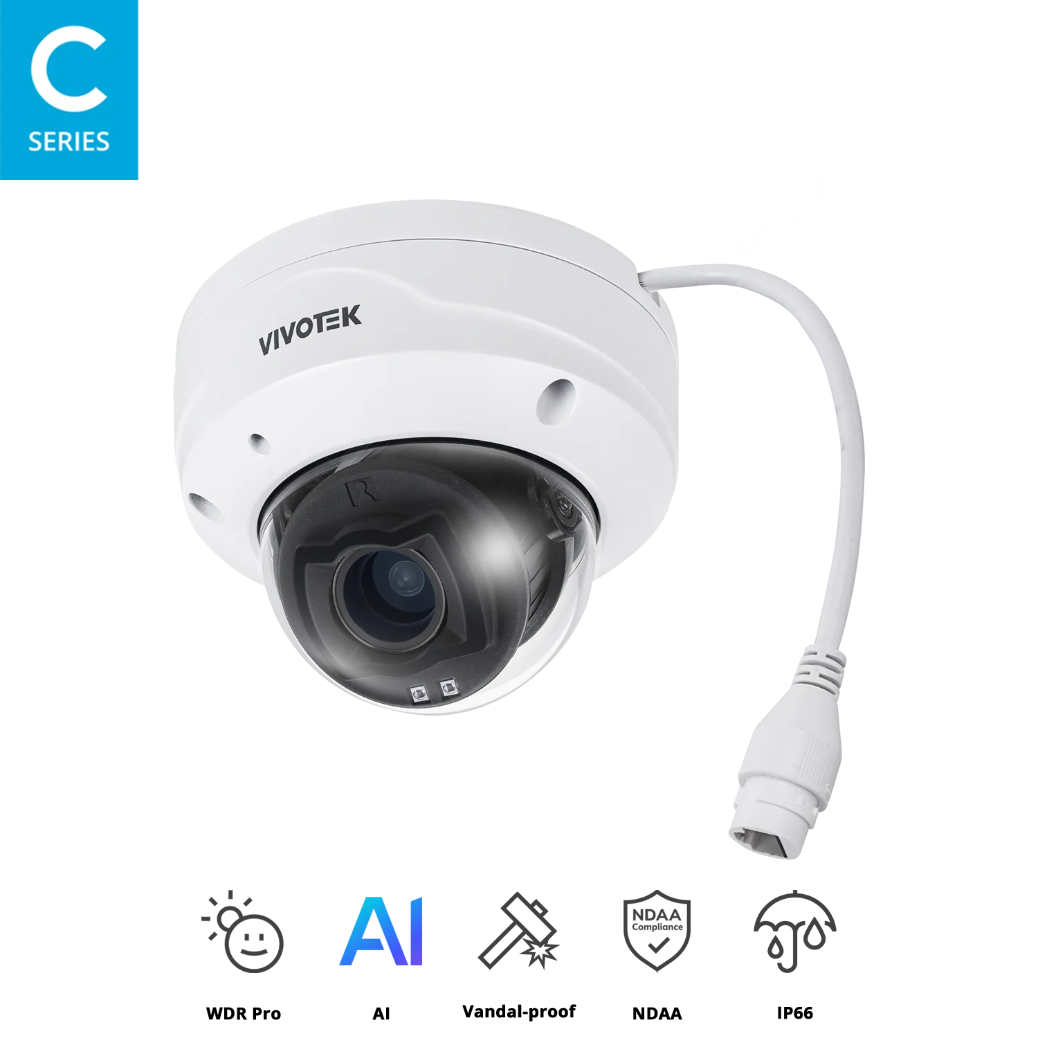 VIVOTEK FD9383-HTV 5MP Fixed Dome Network Camera – Motorized Varifocal Lens, Smart VCA, WDR Pro, IP66 & IK10