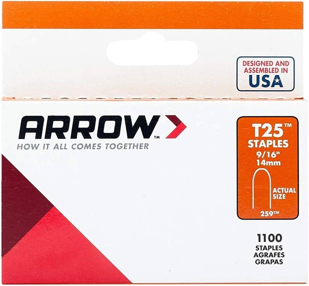 Arrow T25 3/8" (10mm) Round Crown Staples – 1000 Pack | Heavy-Duty Galvanised Steel for Low Voltage Cable Applications – ART25/38