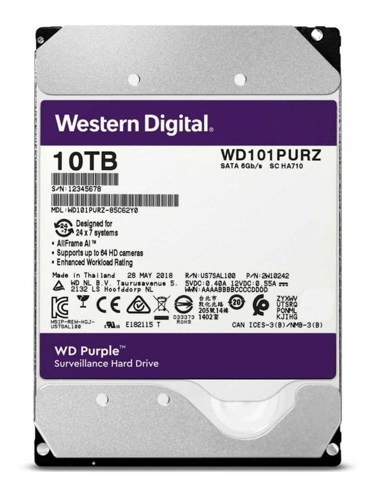 वेस्टर्न डिजिटल पर्पल सर्विलांस हार्ड ड्राइव 10 टीबी, (WD101 PURP)
