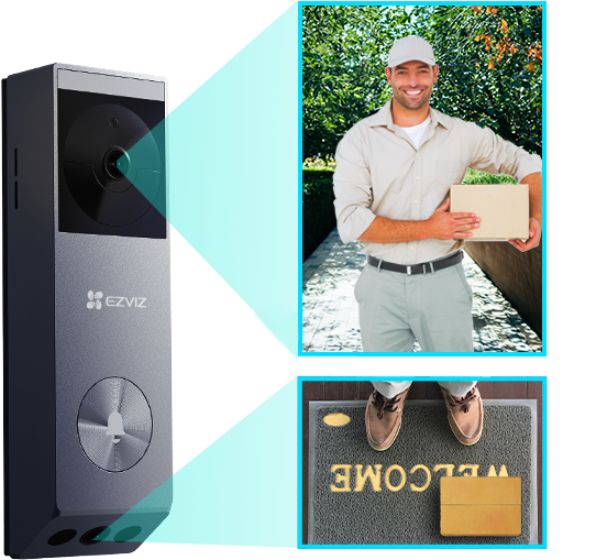 EZVIZ EP3x Pro battery-powered video doorbell with dual lenses, 2K security camera, and smart detection features.