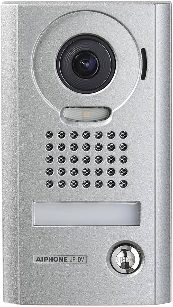 AIPHONE JP Series JP-DV 2-Wire Audio/Video Door Station – 1 Button, 170° Wide Angle, Silver – Commercial & Residential Surface Mount Intercom