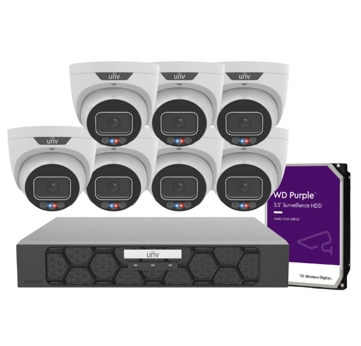 Uniview 8× IPC3636SS‑ADF28KMC‑I1 6MP Triguard Cameras + NVR501‑08B‑P8‑IQ 8-Channel 4K PoE Recorder with HDD – Smart Surveillance Kit for AU/NZ