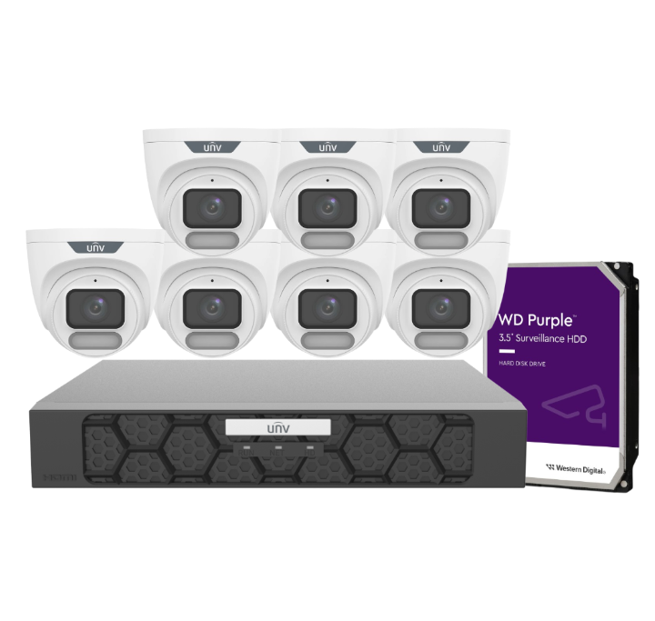 Uniview OWLVIEW 6MP Turret CCTV 8‑Camera Kit + 8‑Ch PoE NVR501‑08B‑P8‑IQ with HDD