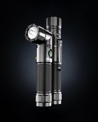 UNILITE FR-400 Right Angle USB Flashlight – 400 Lumens, Rotating Head, Magnetic Base, Pocket Clip, IP65, USB-C Rechargeable, Black Aluminium
