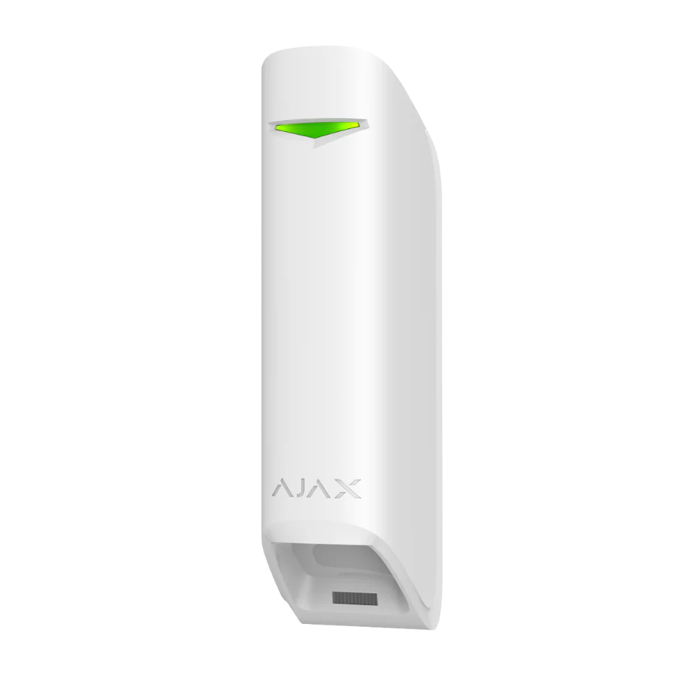 Ajax MotionProtect Curtain wireless IR motion detector in white or black for indoor narrow beam security sensing.