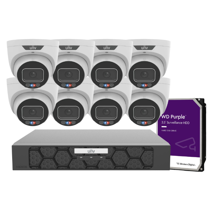 Uniview 8× IPC3636SS‑ADF28KMC‑I1 6MP Triguard Cameras + NVR501‑08B‑P8‑IQ 8-Channel 4K PoE Recorder with HDD – Smart Surveillance Kit for AU/NZ