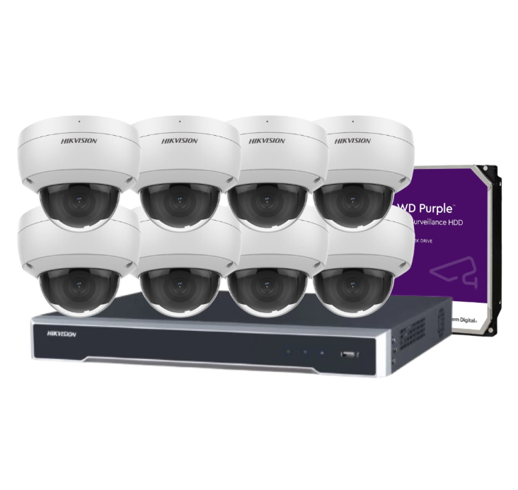 Hikvision 6MP AcuSense 8-Camera CCTV Kit with 8-Channel PoE NVR | DS-2CD2166G2-ISU Cameras + DS-7608NI-M2/8P 8K Recorder + HDD | IP67 IK10 | AI Detection + Audio